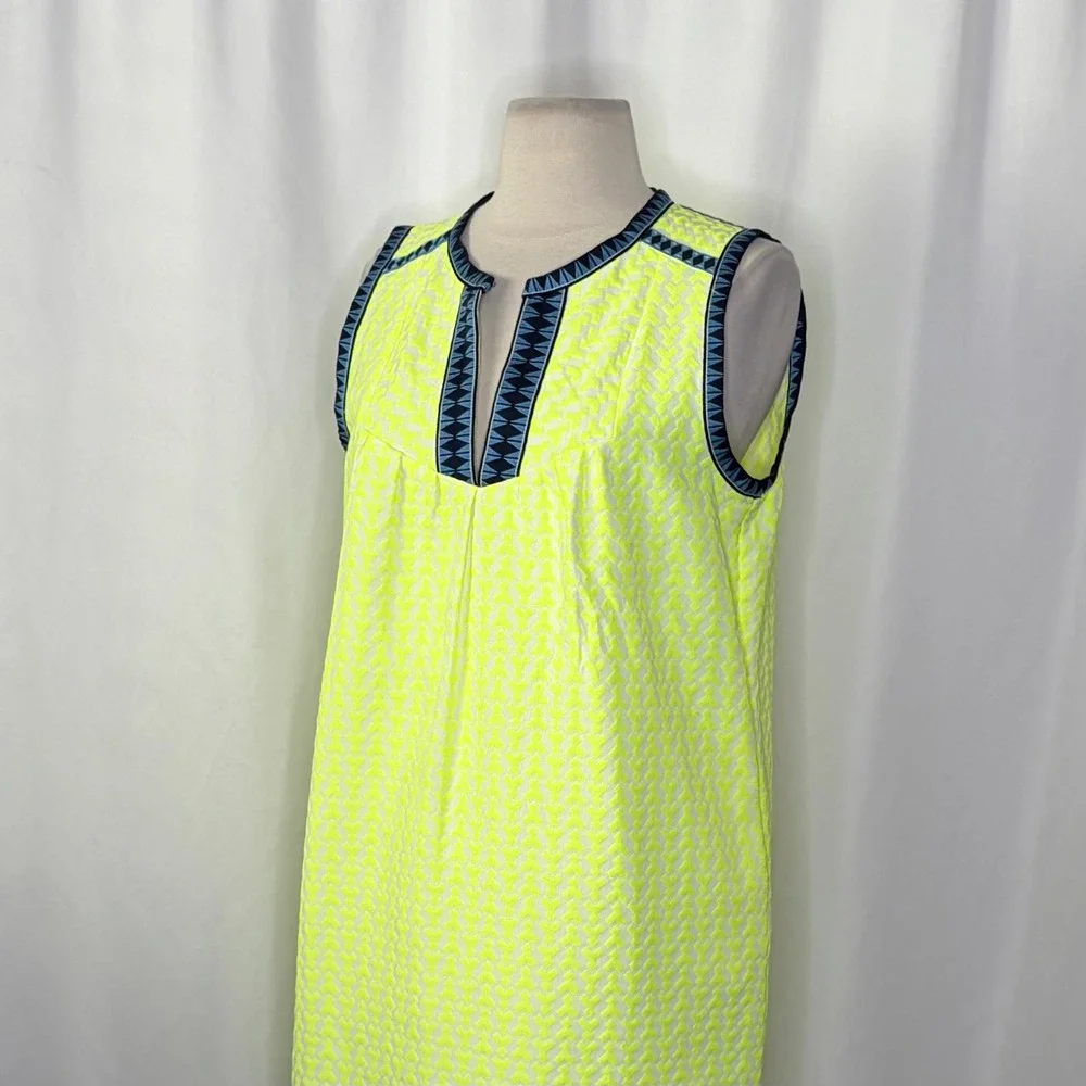 J. Crew Neon Yellow Shift Dress with Navy Trim